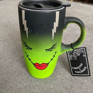 Halloween Travel Mug Bride of Frankenstein Cobwebs & Cauldrons Holiday ceramic